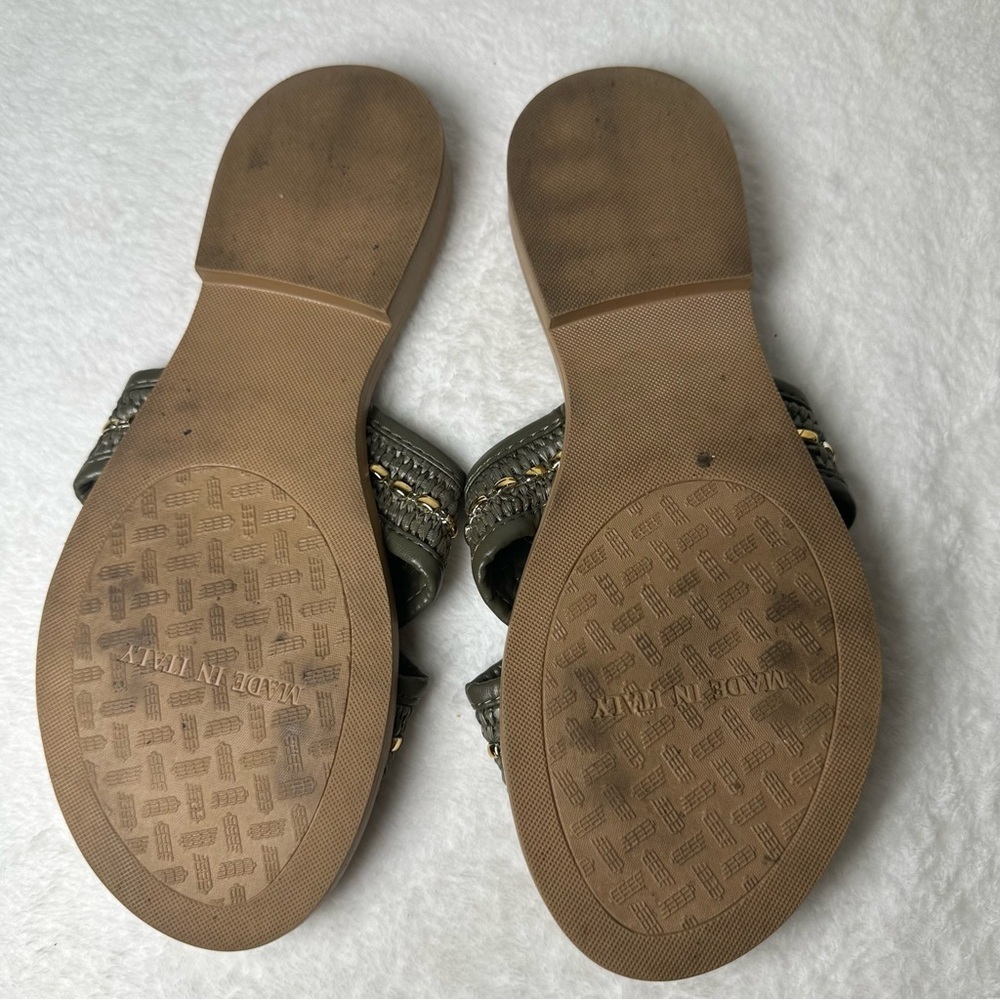 Toscanella Made In Italy Flat Sandals Beaded Army Green Leather Strap Size 8 - Picture 13 of 13